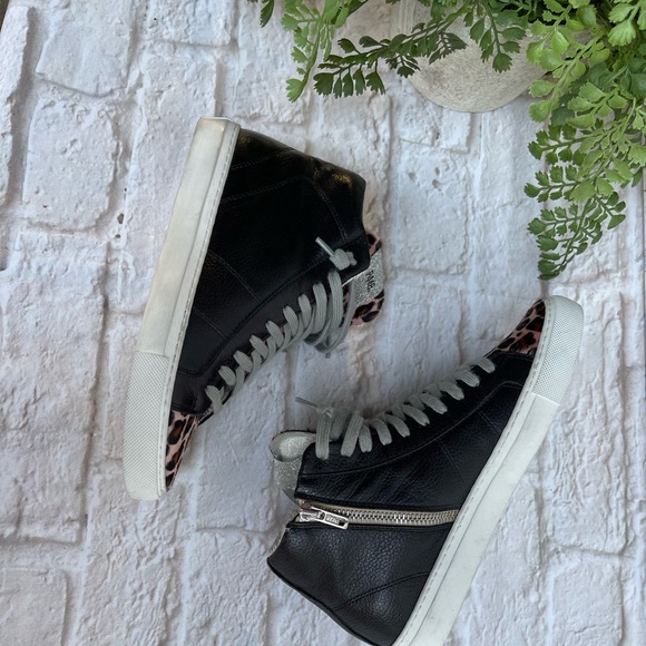 P448 STAR LEATHER HIGH TOP SNEAKER in Pleo Black Leather 35/5 - Picture 5 of 12